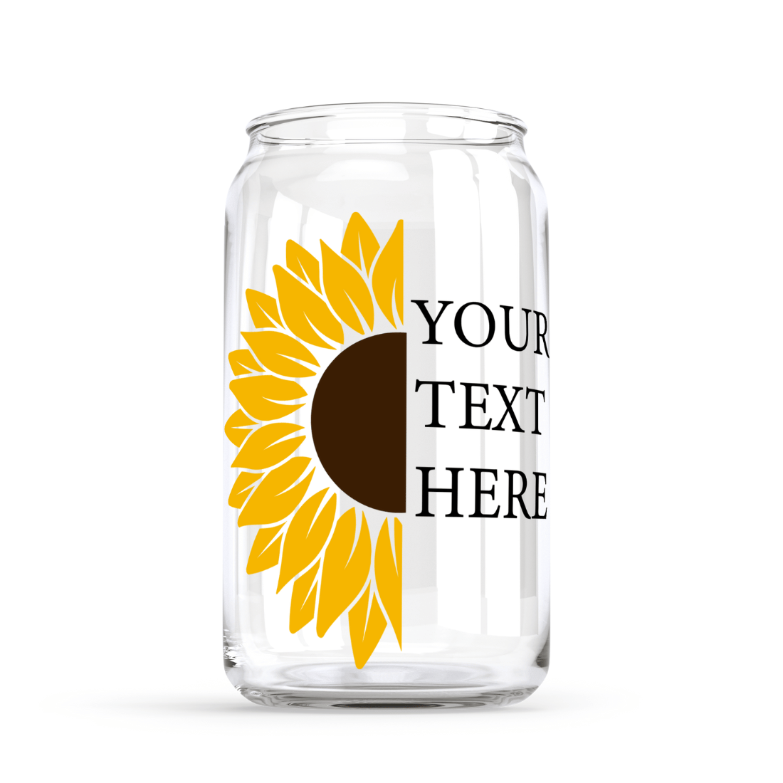 Glass jar with a sunflower on it.