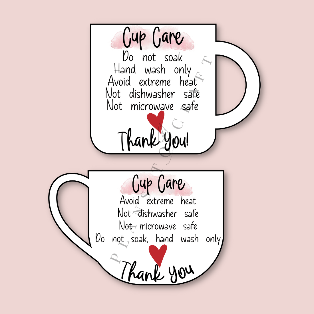 Two coffee mugs with a thank note written on them.
