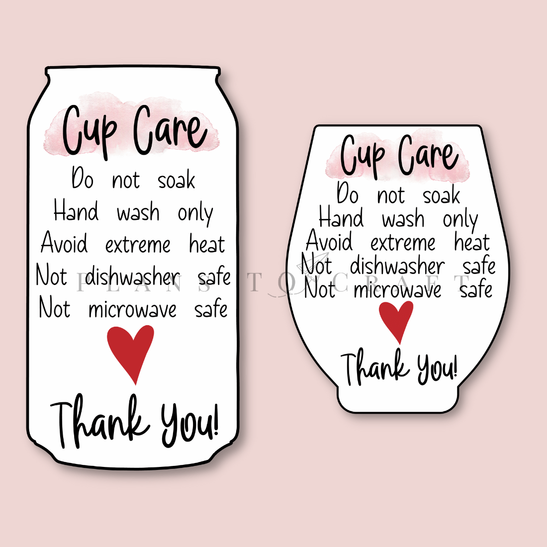 READY TO PRINT Tumbler Cup Care Instructions Card Cup Care