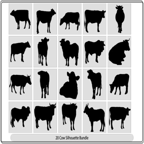 Cow Silhouette,Vector farm animals silhouettes,Silhouette of a cow Cattle Circuit Farm Bull cover image.