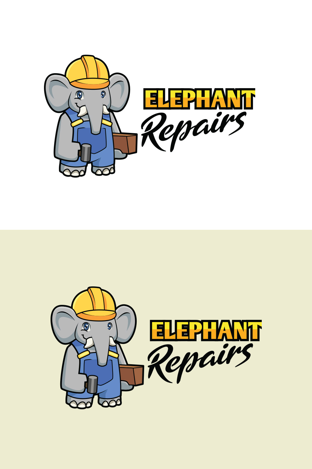 Elephant Repair Cartoon Mascot Logo pinterest preview image.