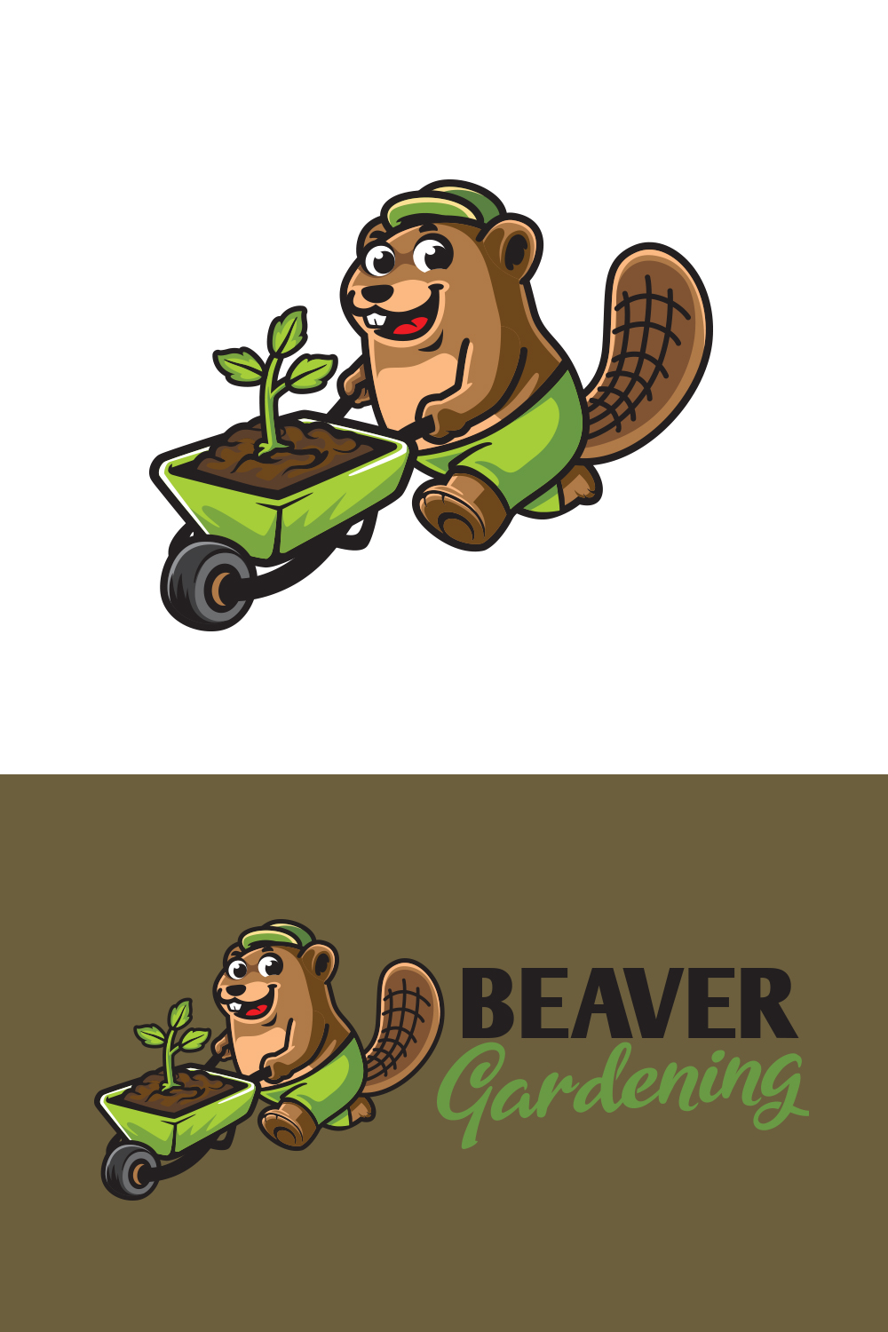 Beaver Gardening Cartoon Mascot Logo pinterest preview image.