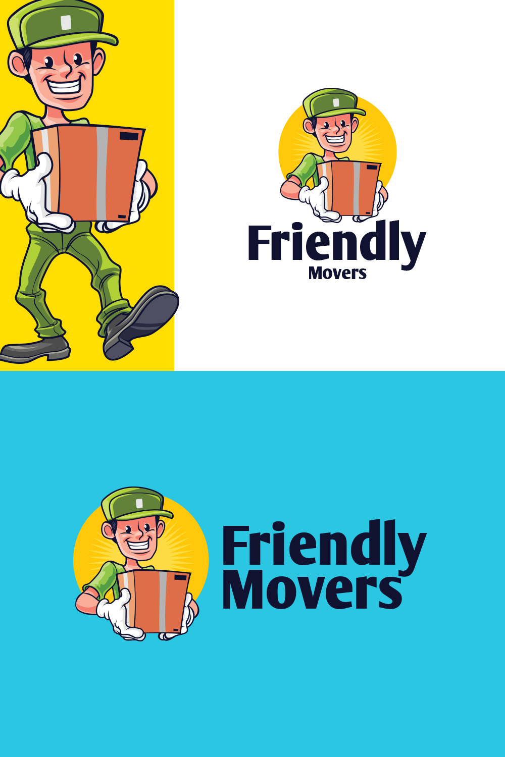 Frendly Mover Character Logo Design pinterest preview image.