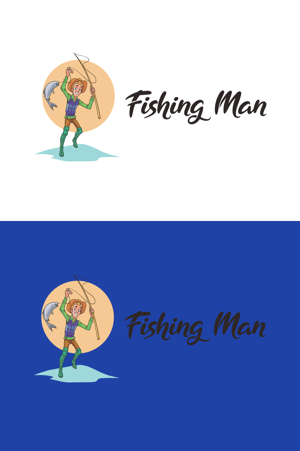 Fisher Man Character Logo Design pinterest preview image.