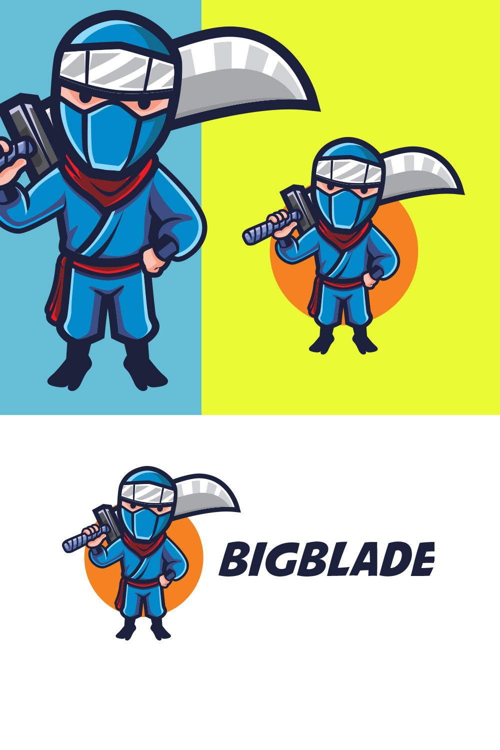 Big Sword Ninja Cartoon Character Logo Design pinterest preview image.