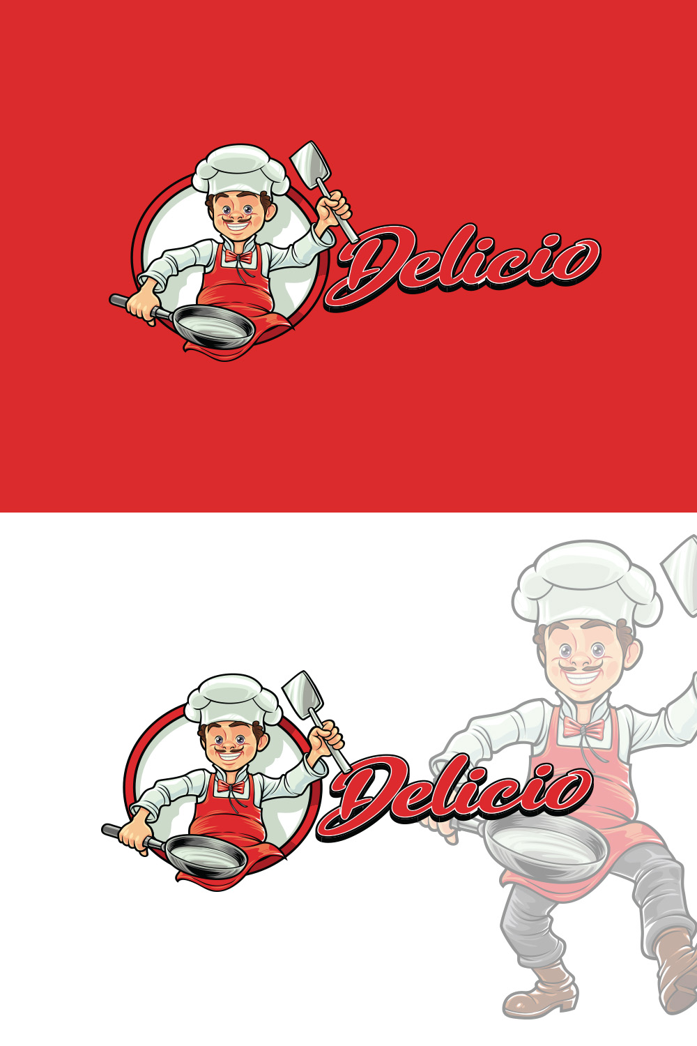 Chef Holding Pan And Spatula Mascot Logo pinterest preview image.