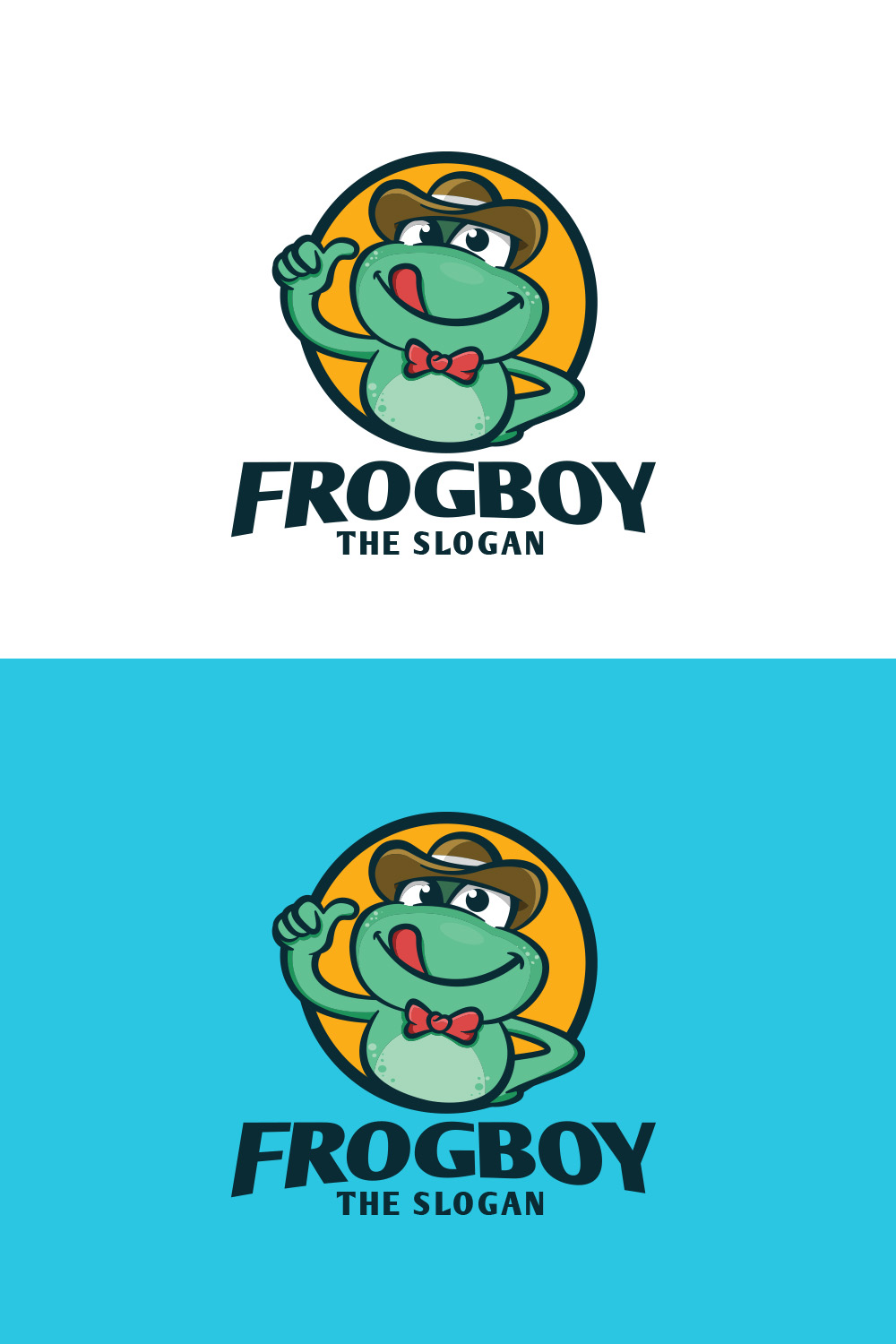 Frog Boy Character Logo Design pinterest preview image.