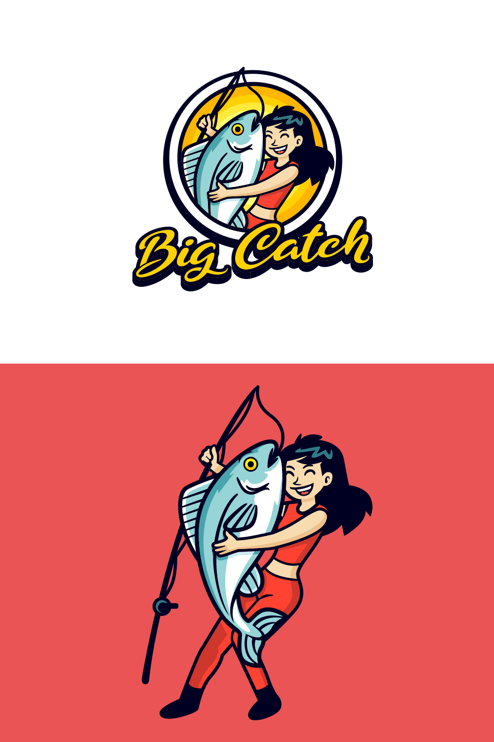 Big Catch - Angler Girl Character Mascot Logo pinterest preview image.