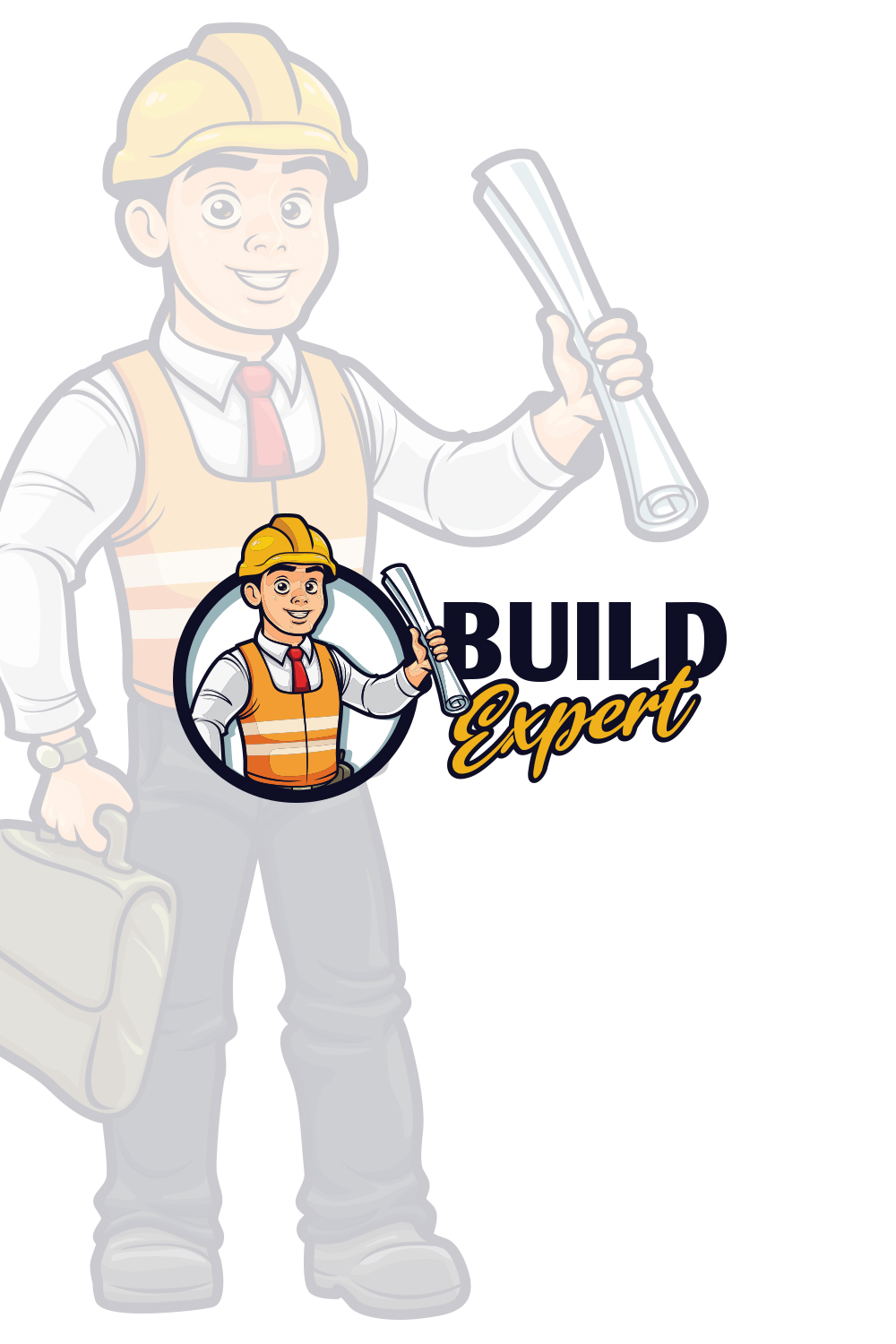 Builder Expert Character Mascot Logo Design pinterest preview image.