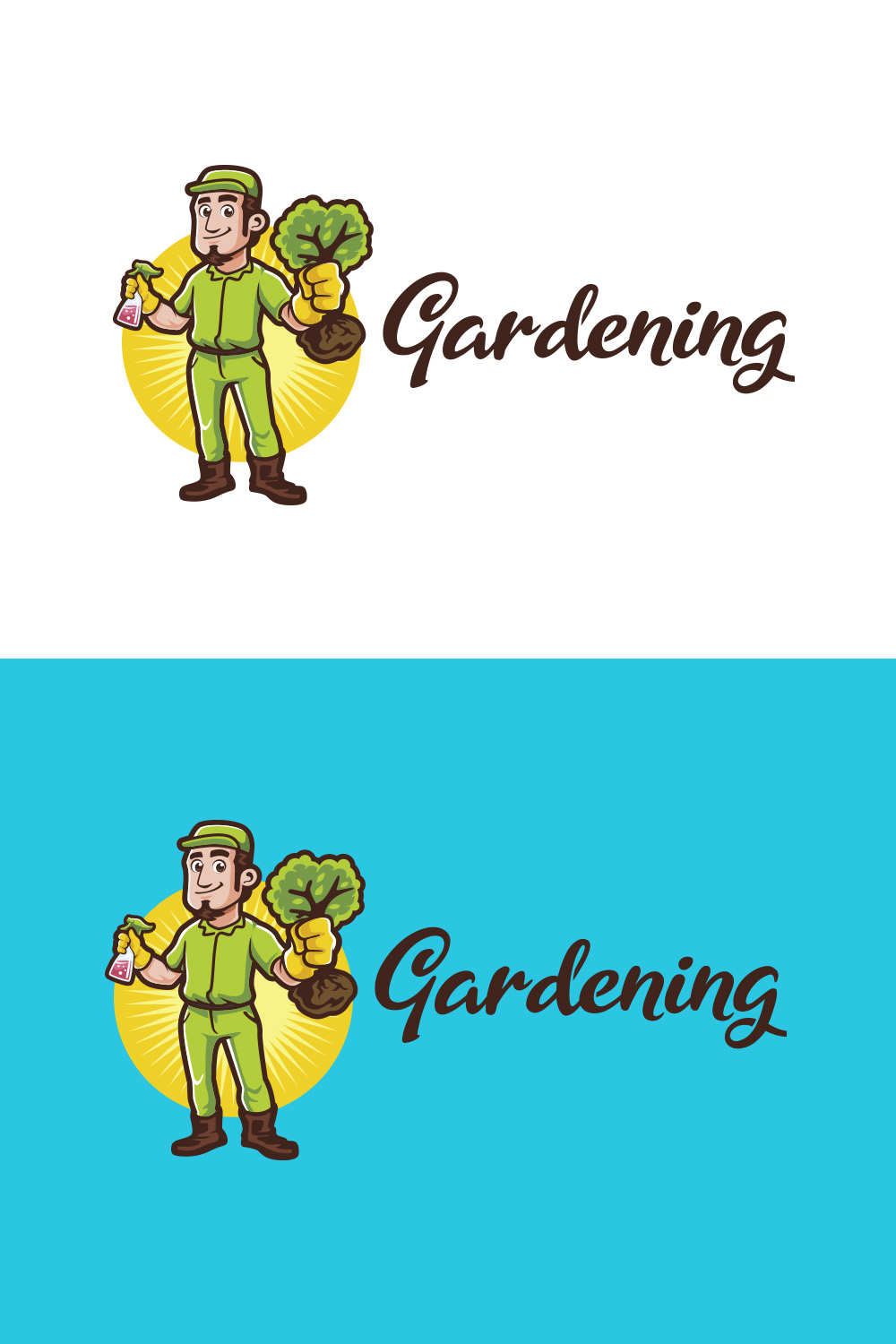 Cartoon Gardener Character Logo Design pinterest preview image.