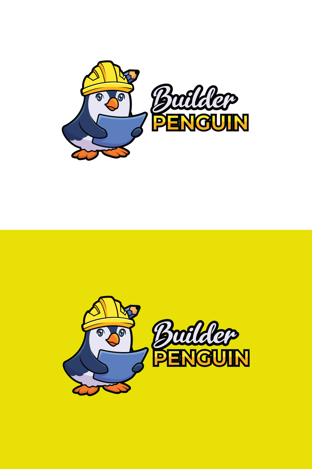 Builder Penguin Character Logo Design pinterest preview image.
