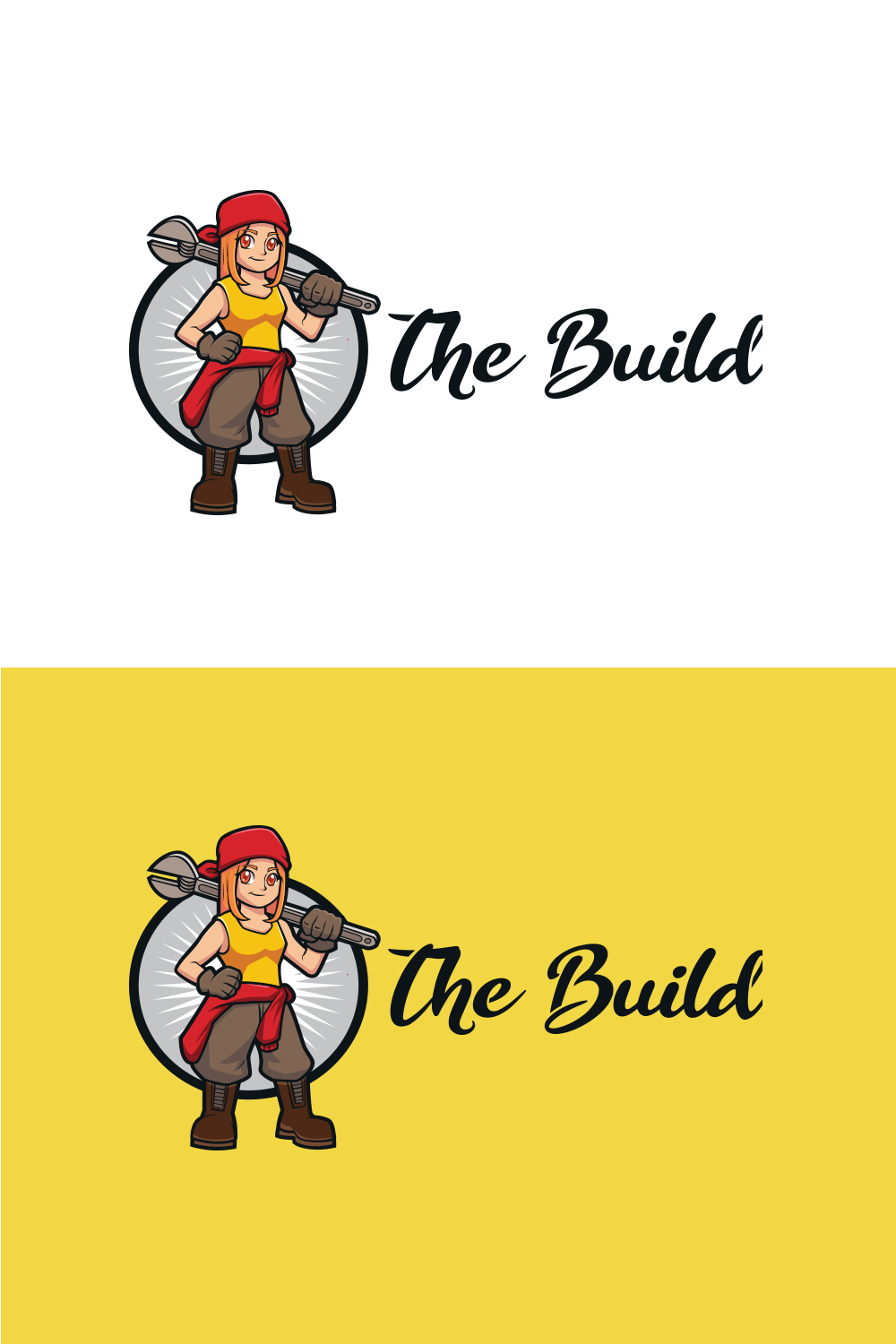 Builder Girl Character Mascot Logo pinterest preview image.