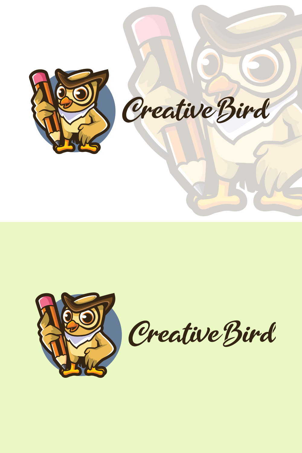 Creative Bird - Owl Character Mascot Design pinterest preview image.