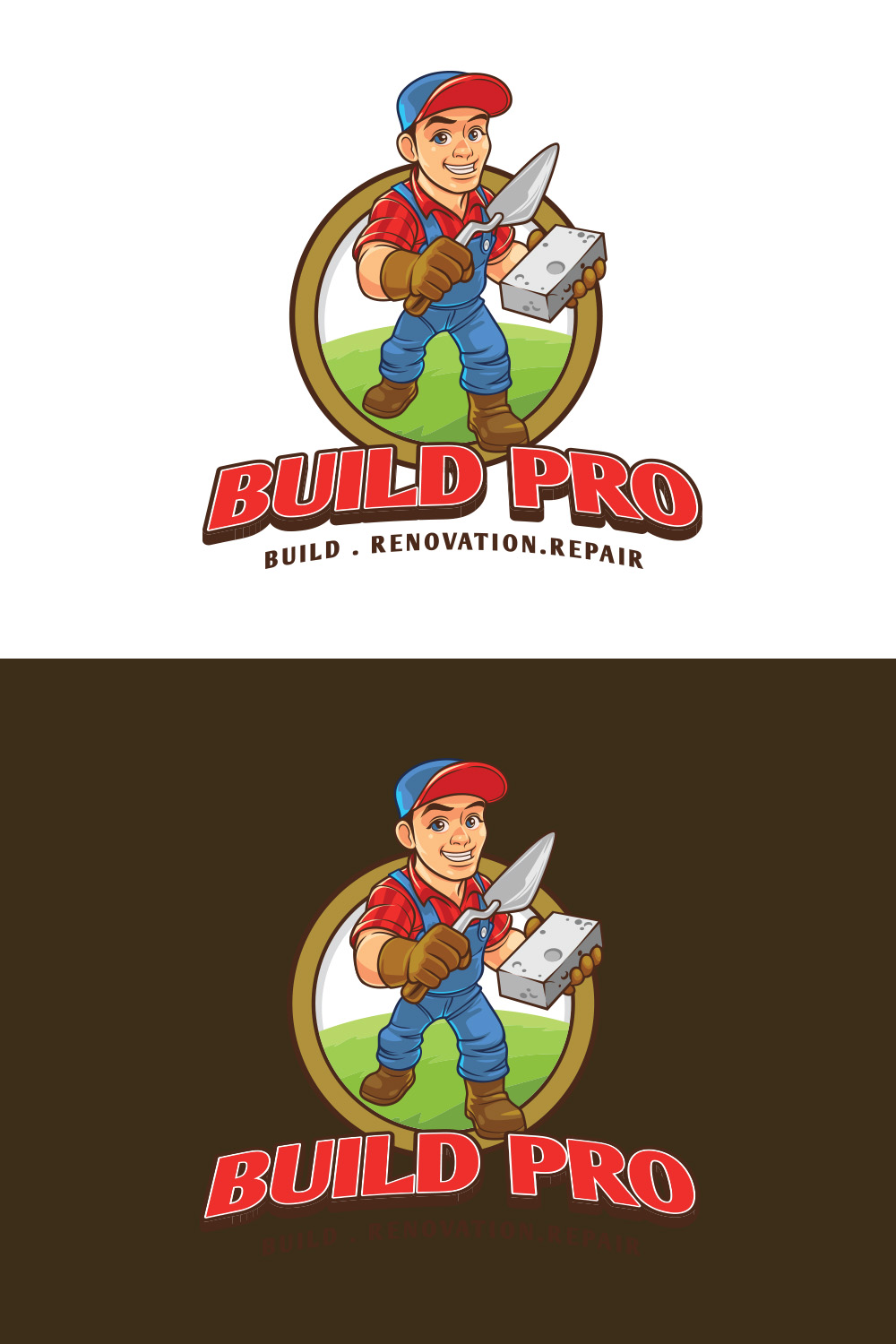 Professional Builder Character Mascot Logo Design pinterest preview image.