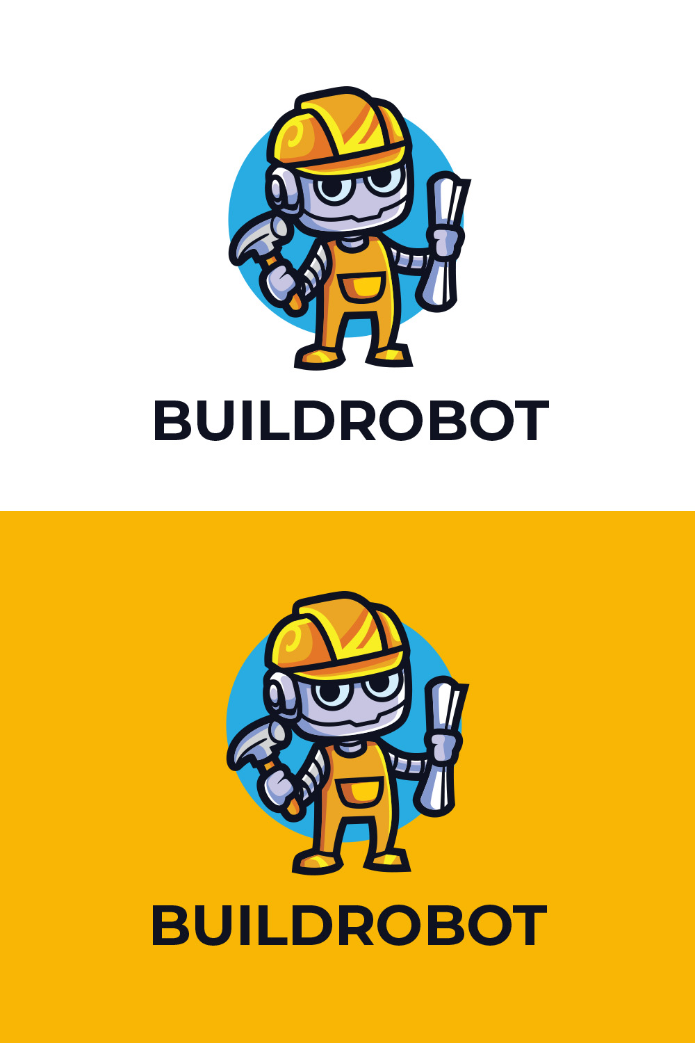 Builder Robot Character Mascot Logo Design pinterest preview image.