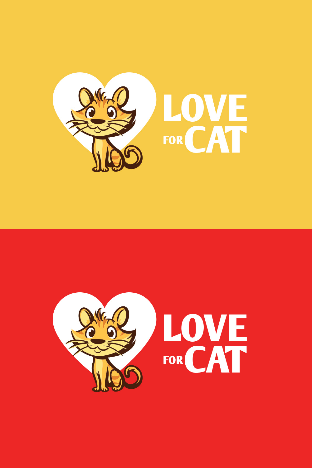 Cat and Love Negative Space Logo Design pinterest preview image.