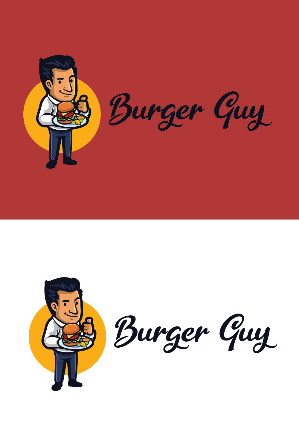Burger Guy Character Logo Design pinterest preview image.