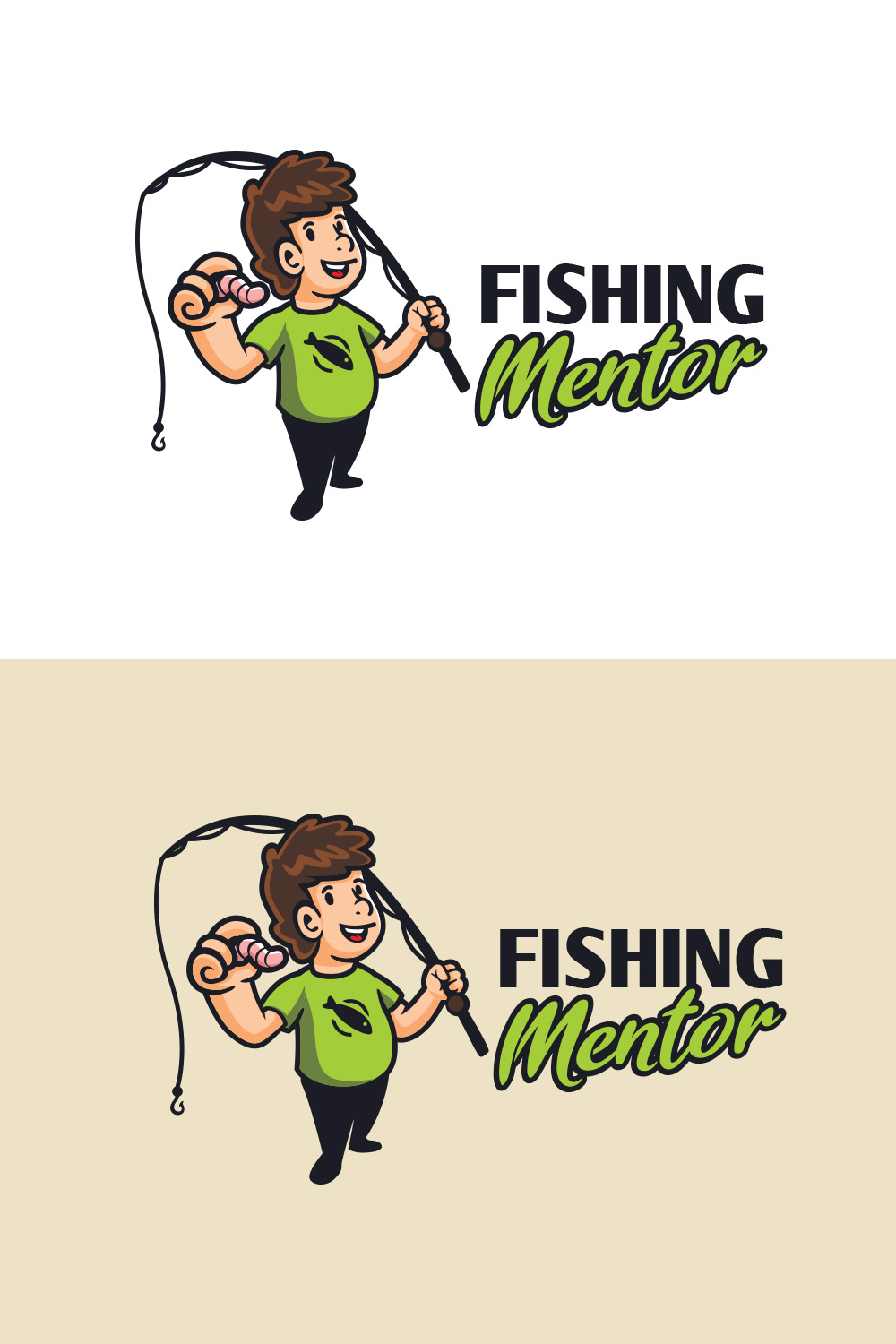 Fishing Mentor Character Logo Design pinterest preview image.