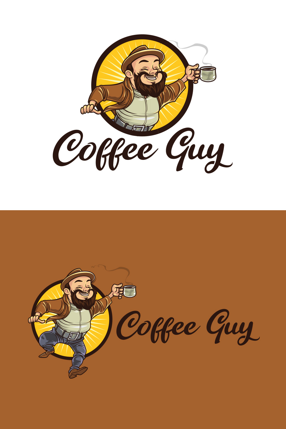 Coffe Guy Mascot Logo Design pinterest preview image.