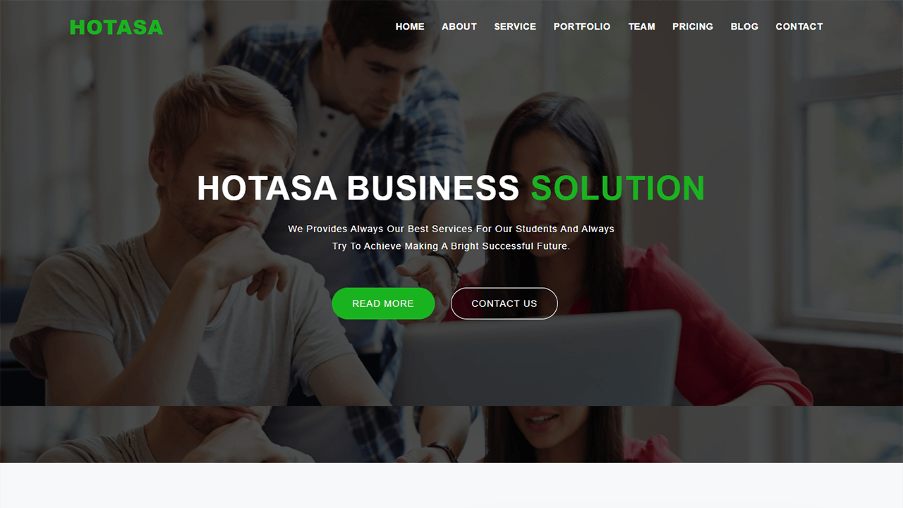 The hotasa business solution landing page.