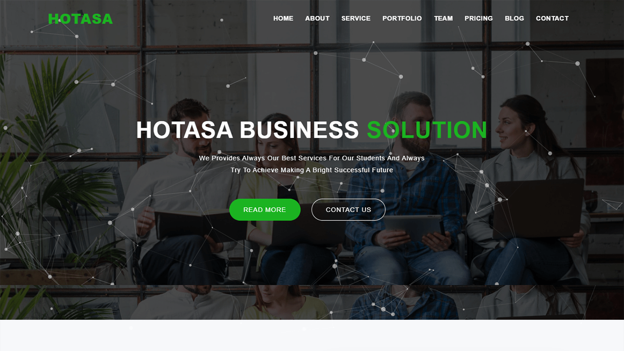 The hotas business solution landing page.