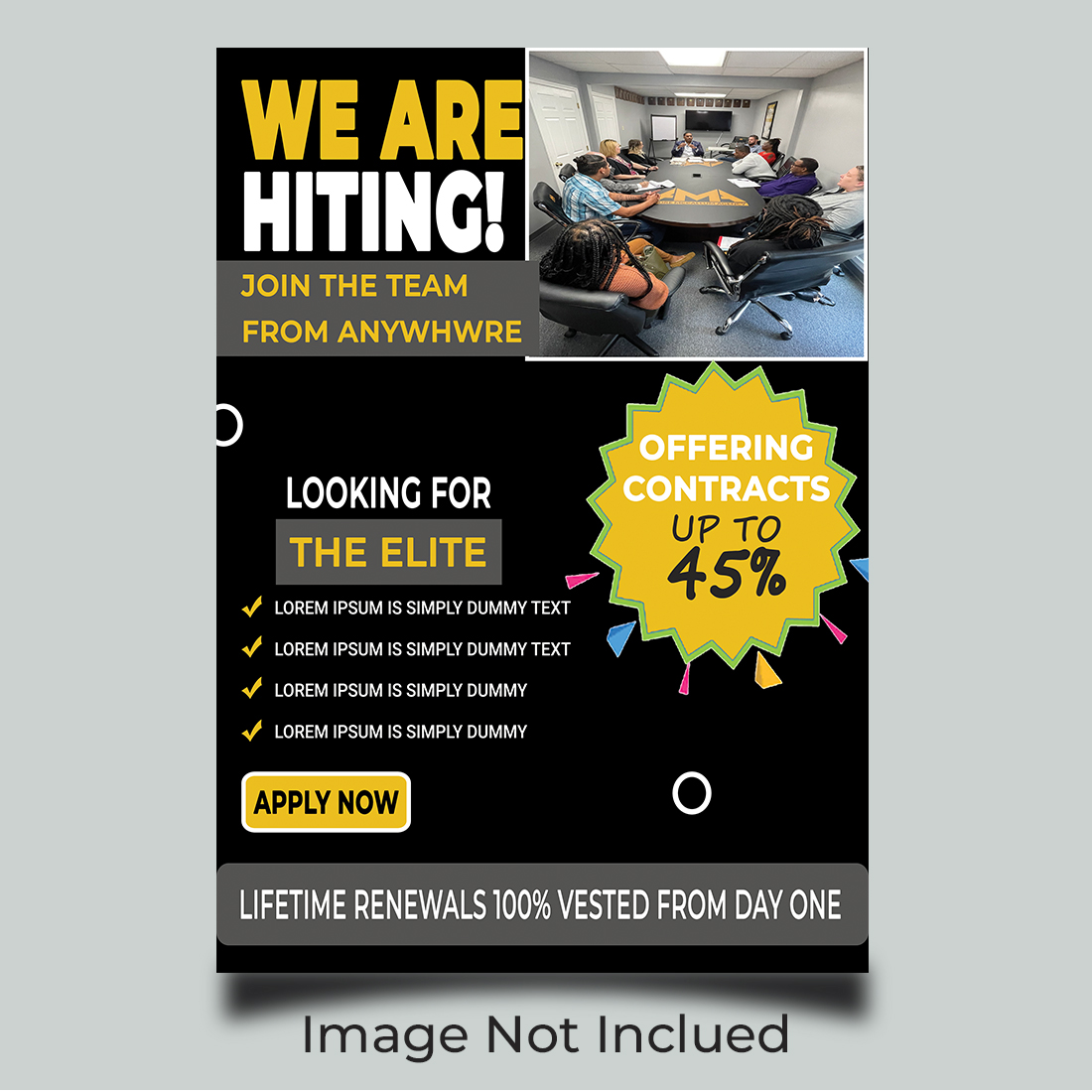 Black and yellow flyer for a company.