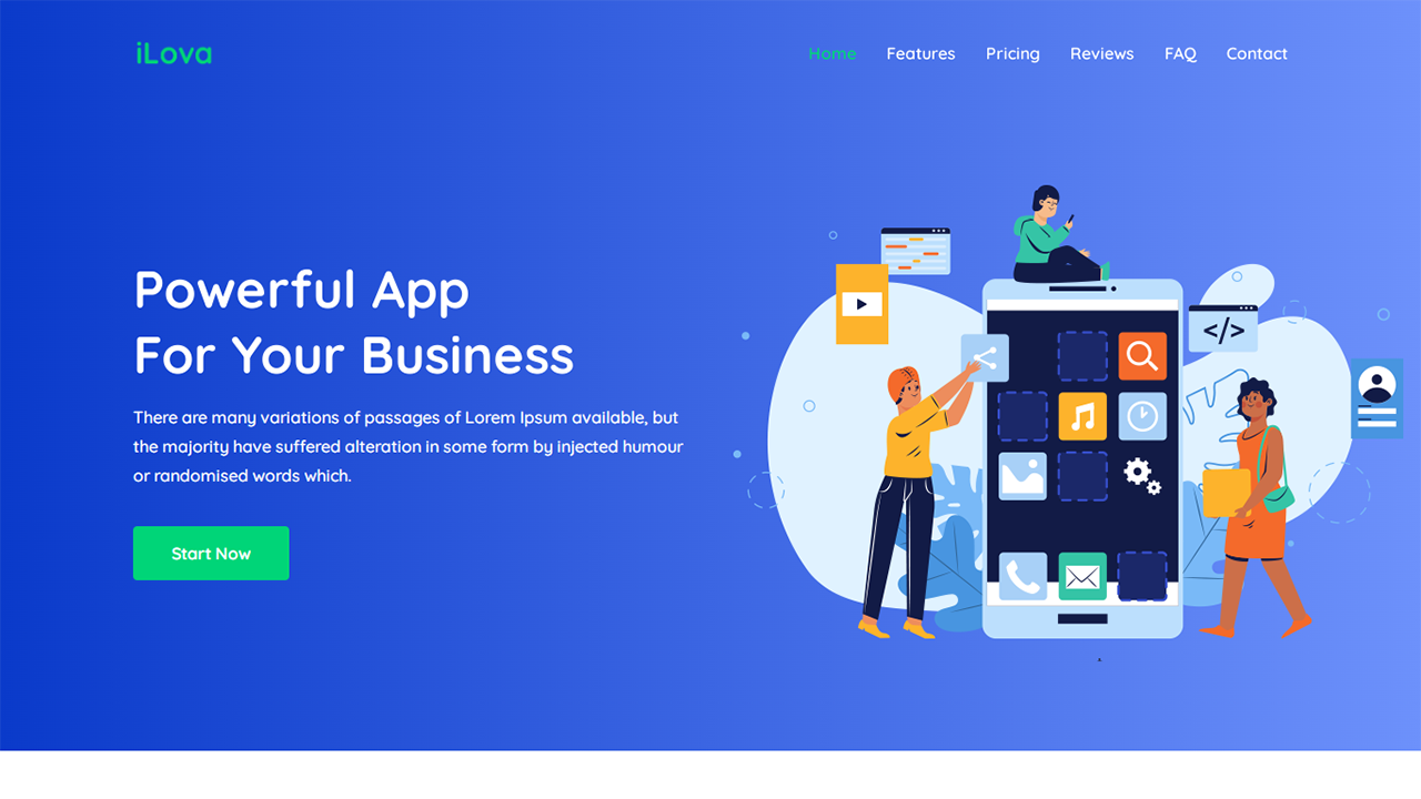 Landing page for a business app.