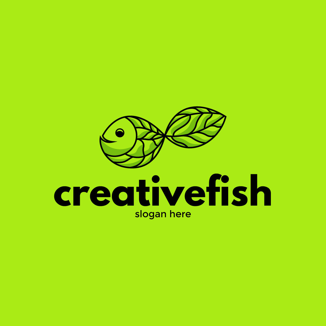 Green logo with a fish on it.