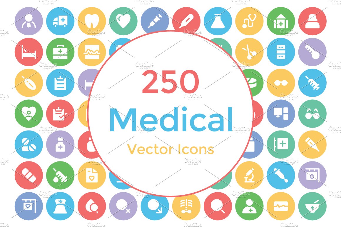 250 Medical Vector Icons cover image.