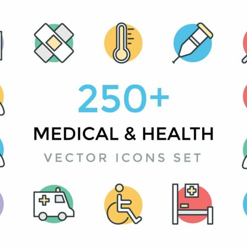 250+ Medical and Health Vector Icons cover image.
