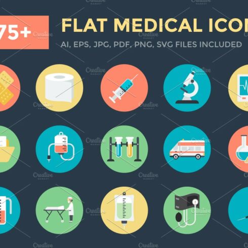 75+ Flat Medical Vector Icons cover image.