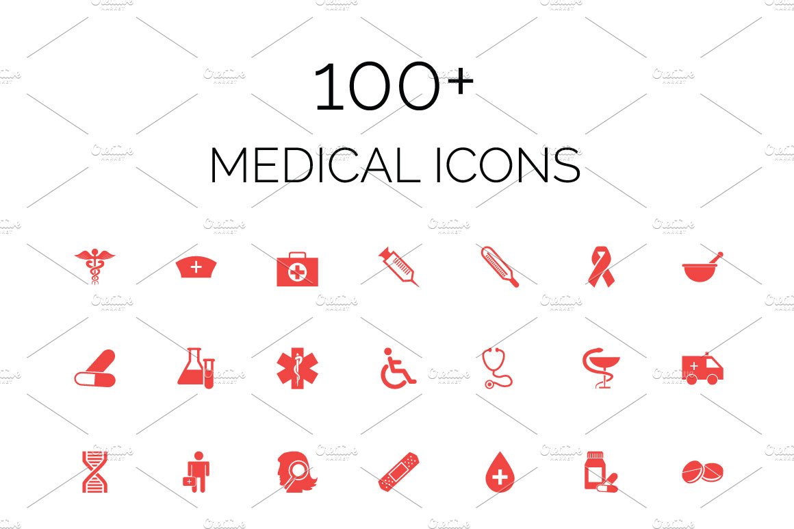 100+ Medical Vector Icons Pack cover image.