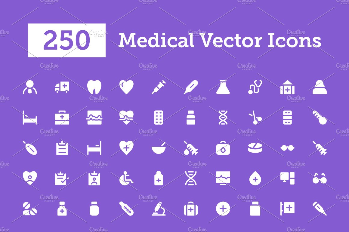 250 Medical Vector Icons cover image.