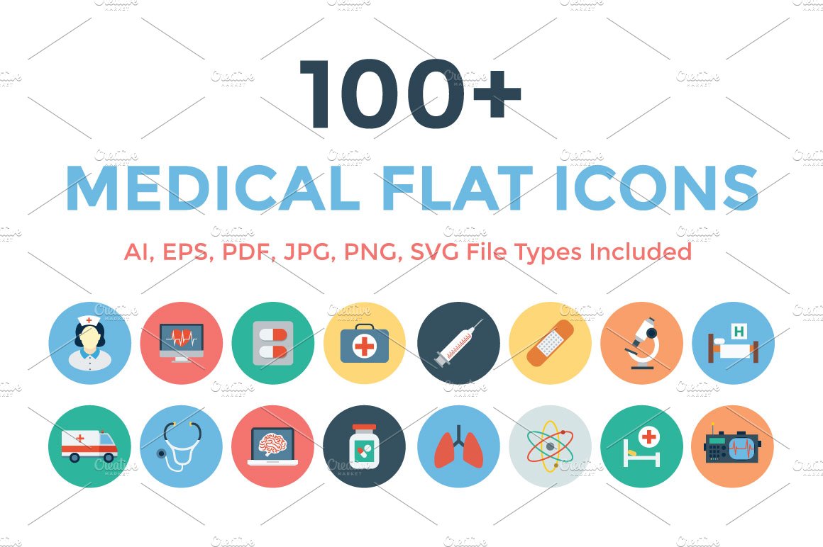 100+ Medical Flat Icons cover image.