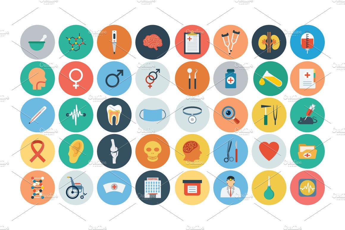100+ Medical Flat Icons preview image.