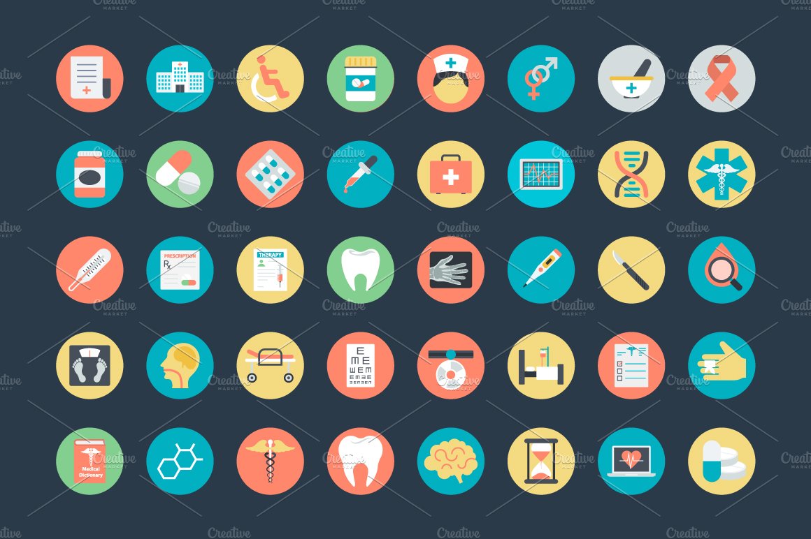 75+ Flat Medical Vector Icons preview image.
