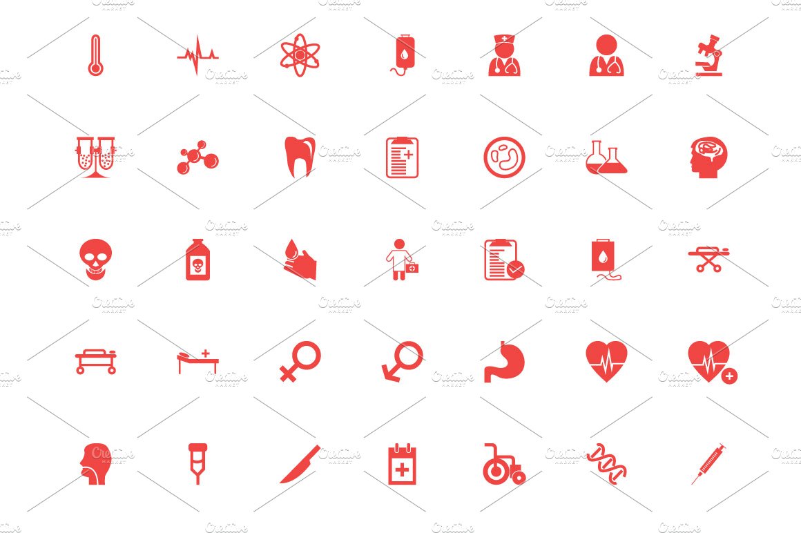 100+ Medical Vector Icons Pack preview image.