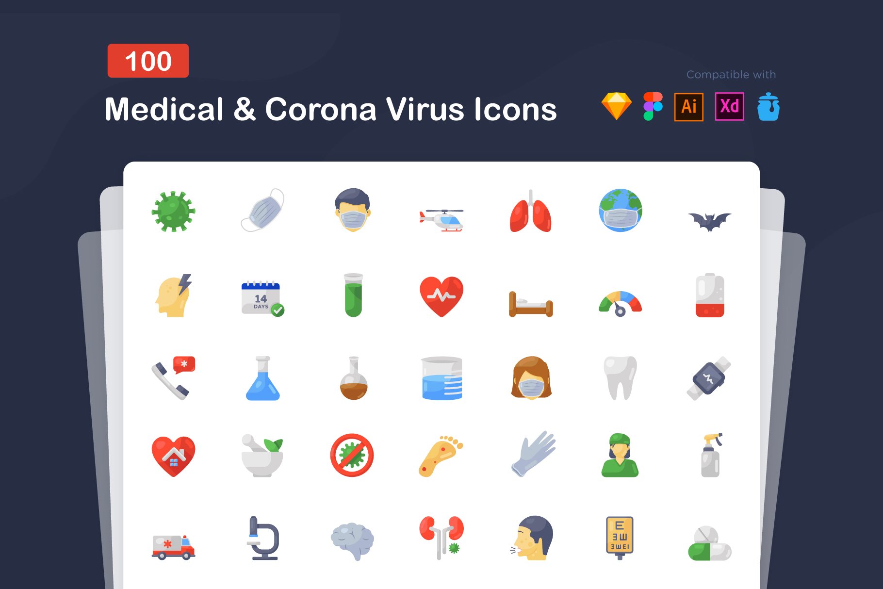 Medical and Corona Flat Icons Pack cover image.