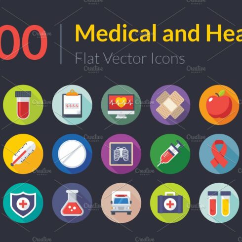 200 Flat Medical and Health Icons cover image.