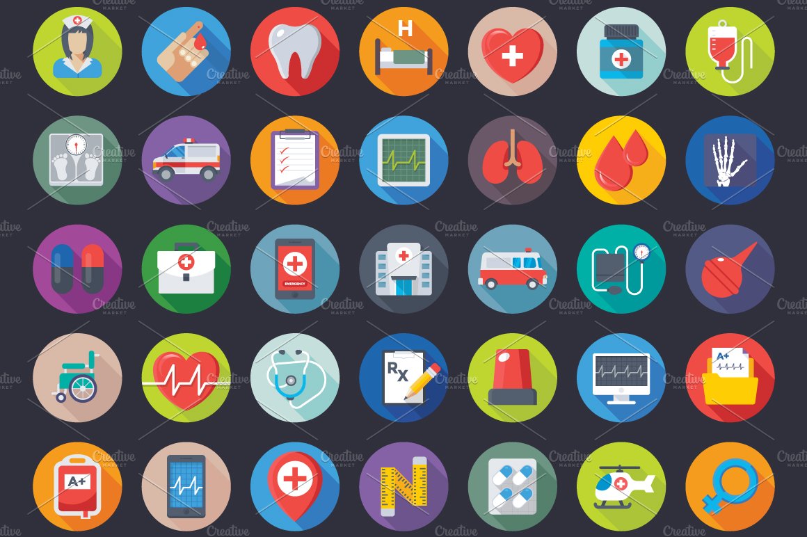 200 Flat Medical and Health Icons preview image.