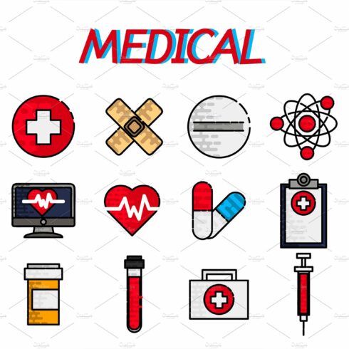 Medical flat icon set cover image.