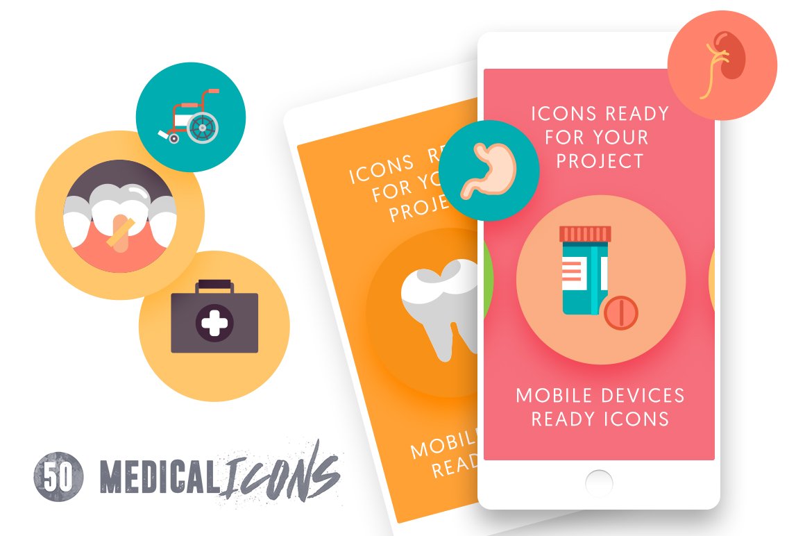 50 Medical Flat Icons preview image.