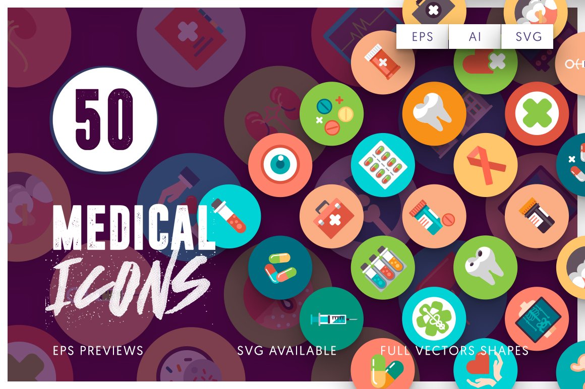 50 Medical Flat Icons cover image.