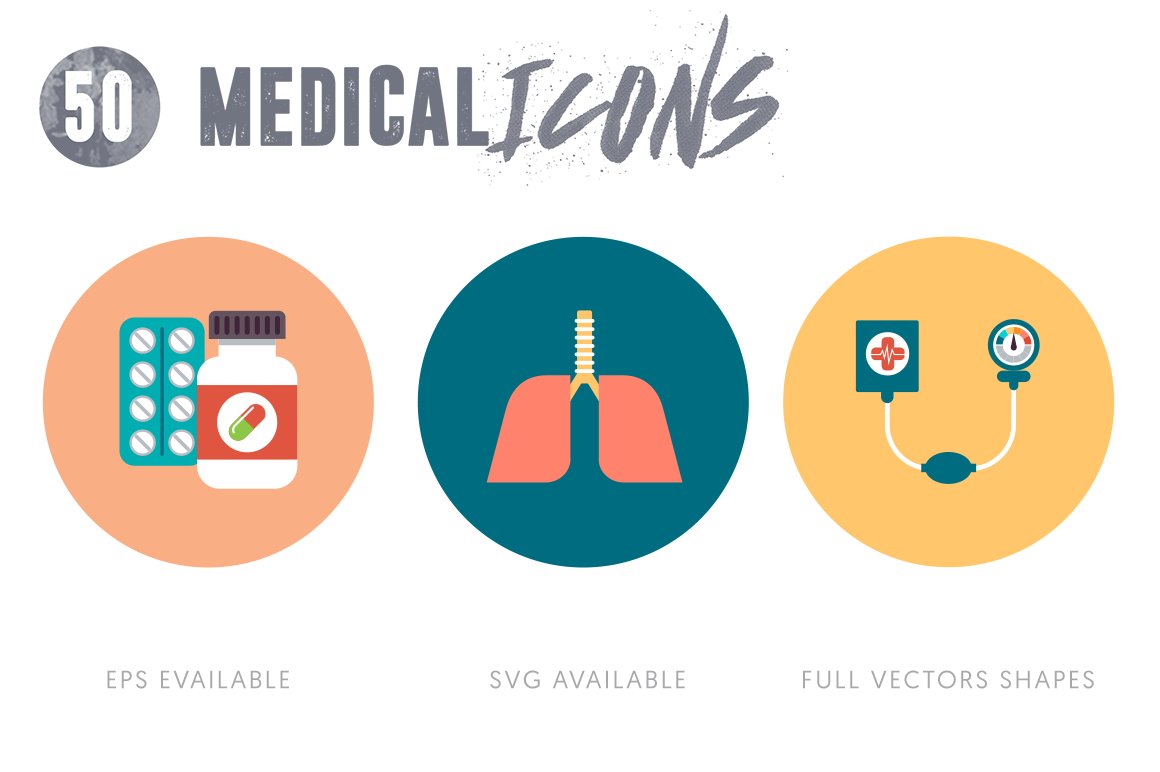 50 Medical Flat Icons preview image.