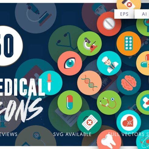 50 Medical Flat Icons cover image.