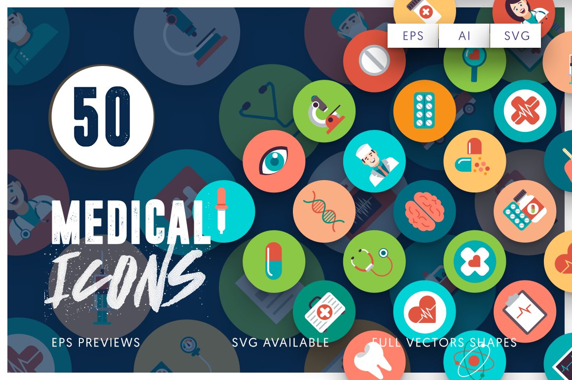 50 Medical Flat Icons cover image.