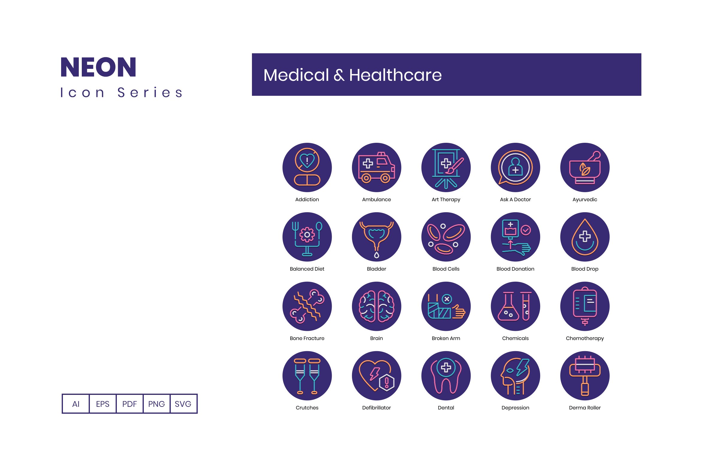 100 Medical & Healthcare Icons preview image.
