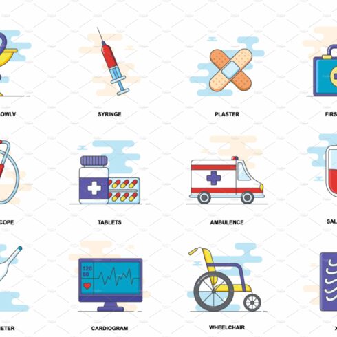 Medical web concept flat icons set cover image.
