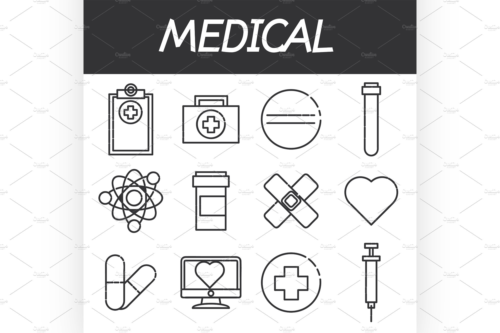 Medical icon set cover image.