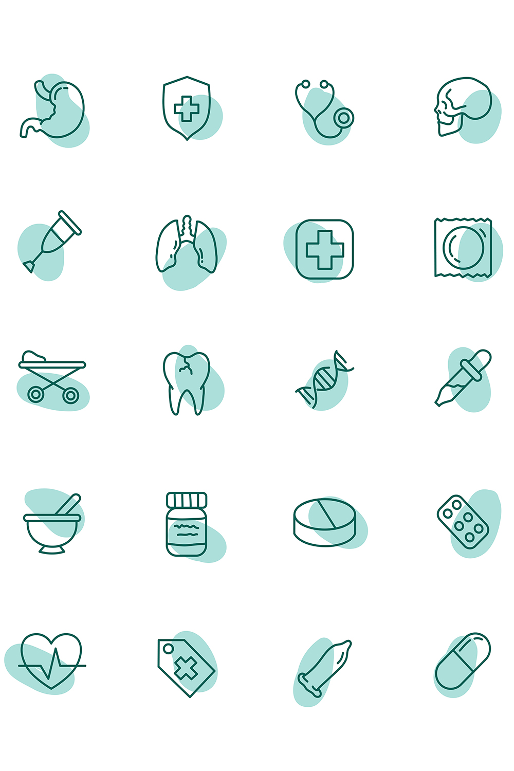 Set of medical and health icons on a white background.
